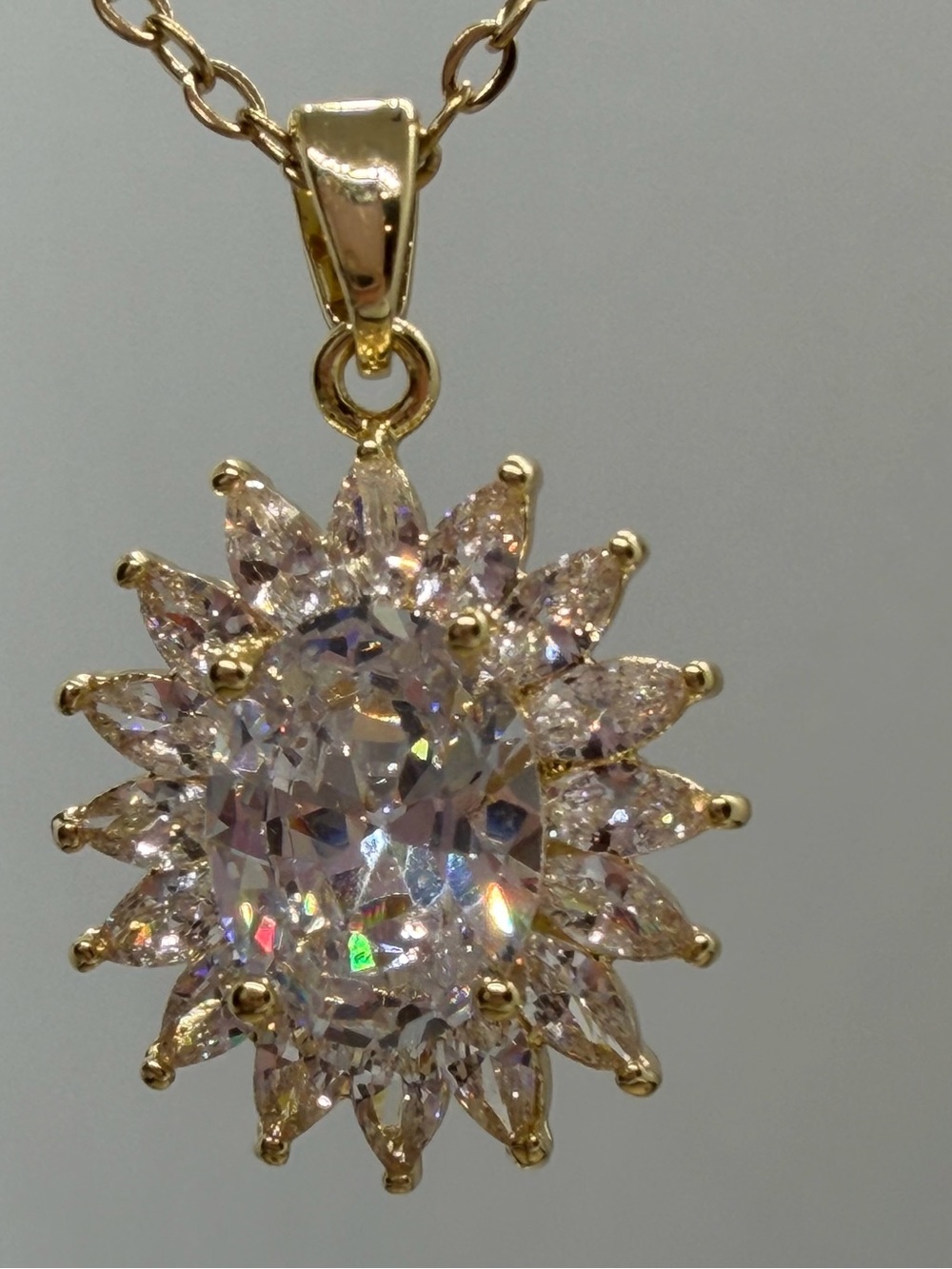 Gold-Tone Clear Crystal Sunburst Pendant Necklace
